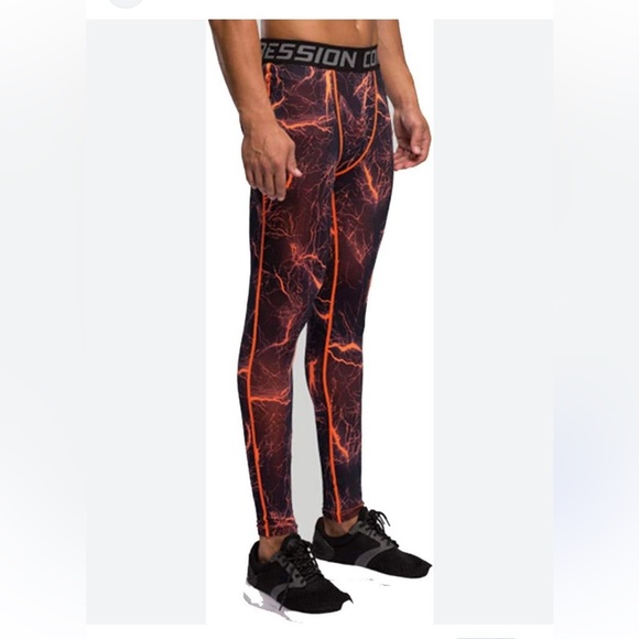 Men's Lightning athletic Joggers/leggings - Black and Orange - Picture 5 of 7